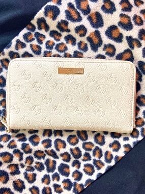 Adrienne Vittadini Studio Long Clutch Wallet Pale Pink Faux Leather Logo Detail